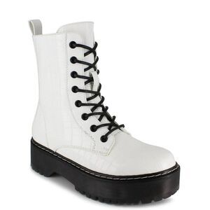 Unionbay Womens Boots White 8.5 Kiwi Boots Faux Leather Platform Combat -New